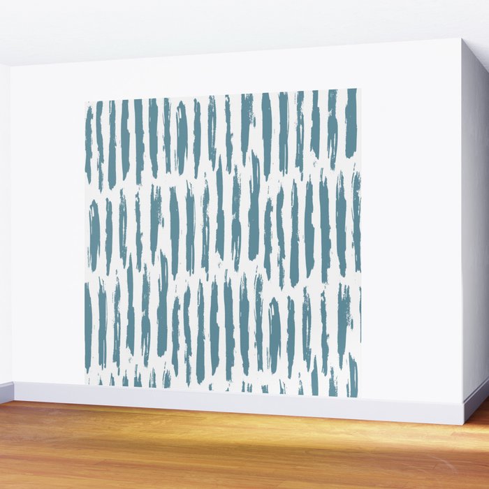 Vertical Dash Teal on White Wall Mural Gallery Image 2