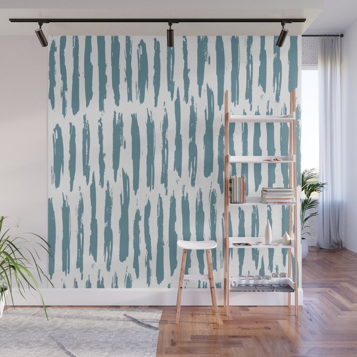 Vertical Dash Teal on White Wall Mural Gallery Image 1