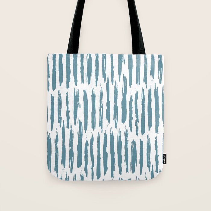 Vertical Dash Teal on White Tote Bag Gallery Image 1