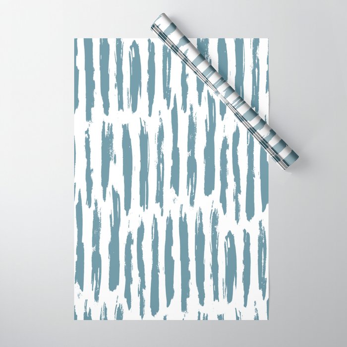 Vertical Dash Teal on White Wrapping Paper Gallery Image 1