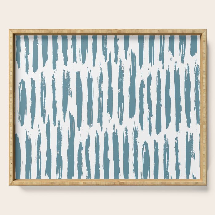 Vertical Dash Teal on White Serving Tray Gallery Image 1