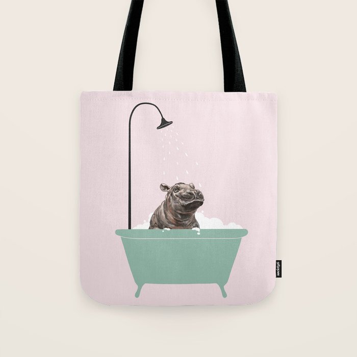Hippo Enjoying Bubble Bath Tote Bag Gallery Image 1