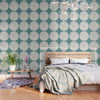 Retro Daisy Abstract XXII Teal Green Bold Floral Wallpaper Gallery Image 3