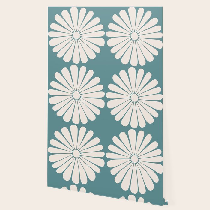 Retro Daisy Abstract XXII Teal Green Bold Floral Wallpaper Gallery Image 2