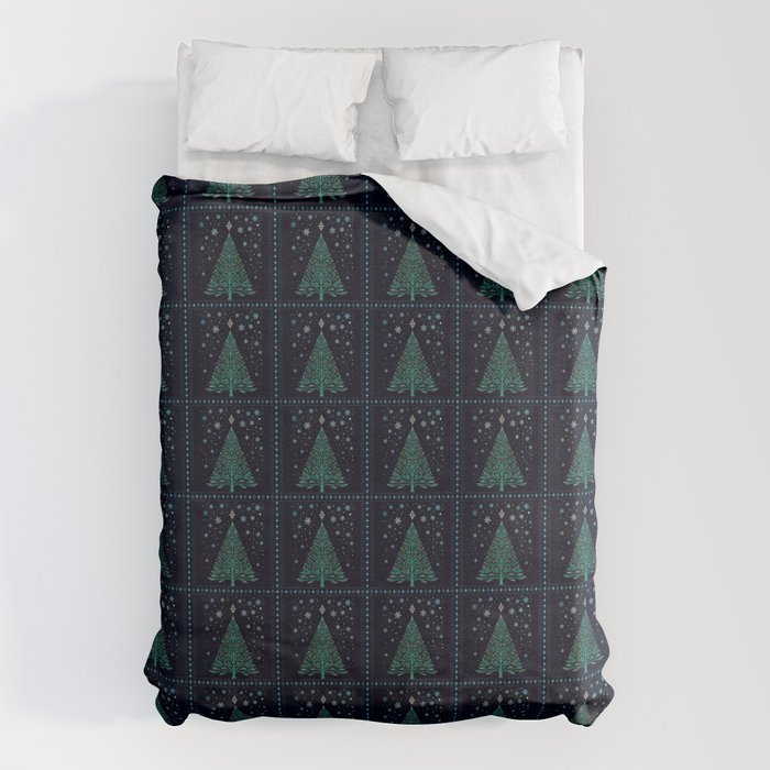Christmas Night Tree-Snowy Duvet Cover Gallery Image 1