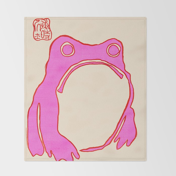 Pink Grumpy Frog Throw Blanket Gallery Image 2