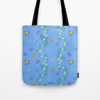 Whimsical Tiny Toys & Pine Branches in Blue Tote Bag Gallery Image 1
