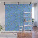 Whimsical Tiny Toys & Pine Branches in Blue Wall Mural Gallery Image 1