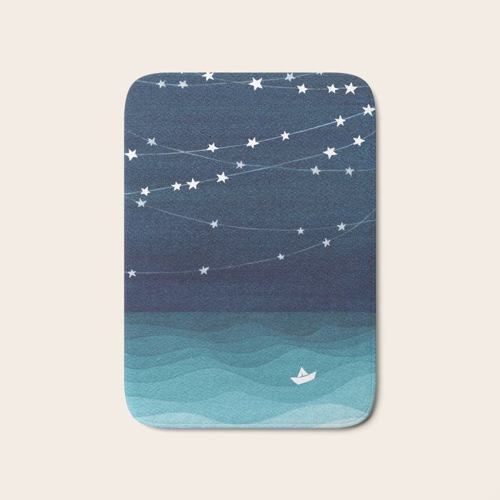 Garlands of stars, watercolor teal ocean Bath Mat Gallery Image 1