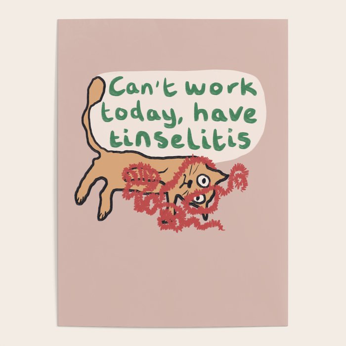 Tinselitis funny Christmas cat drawing Poster Gallery Image 4