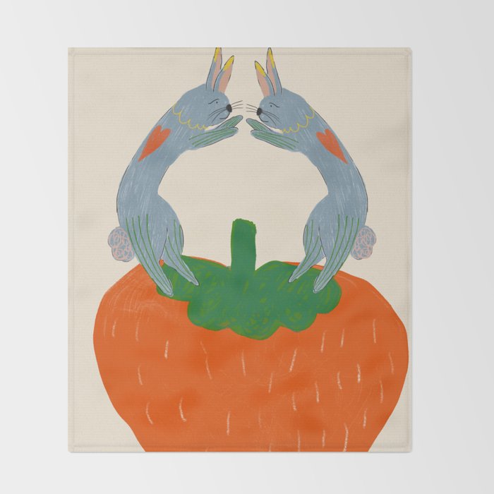 Rabbits & Strawberry Throw Blanket Gallery Image 2