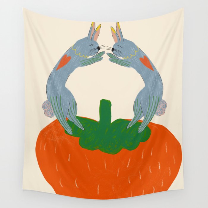 Rabbits & Strawberry Wall Tapestry Gallery Image 1