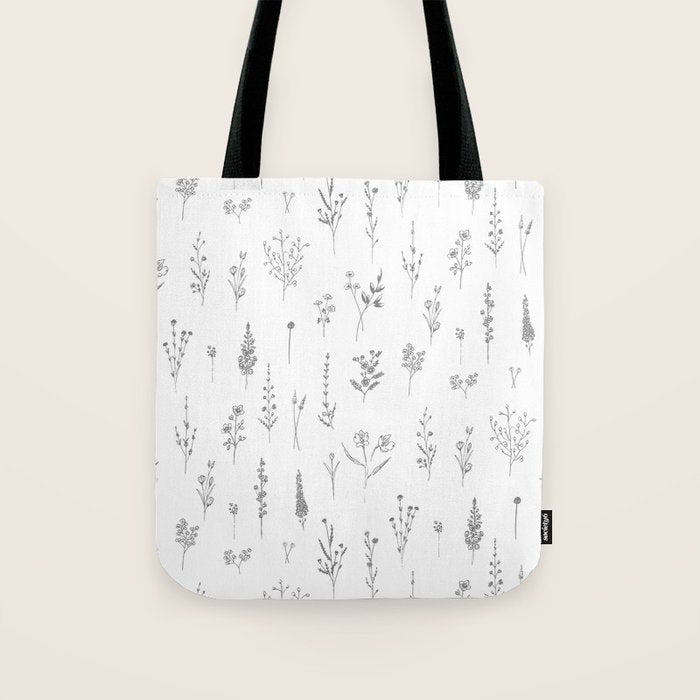 Wildflowers - Grey Flowers Tote Bag Gallery Image 1