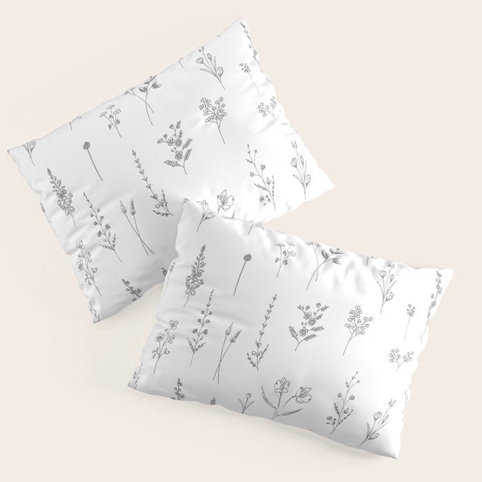 Wildflowers - Grey Flowers Pillow Sham Gallery Image 3