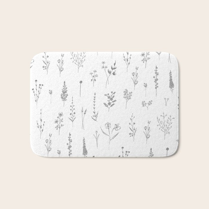 Wildflowers - Grey Flowers Bath Mat Gallery Image 1