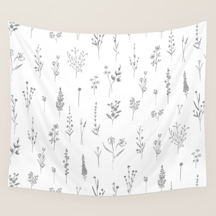 Wildflowers - Grey Flowers Wall Tapestry Gallery Image 1