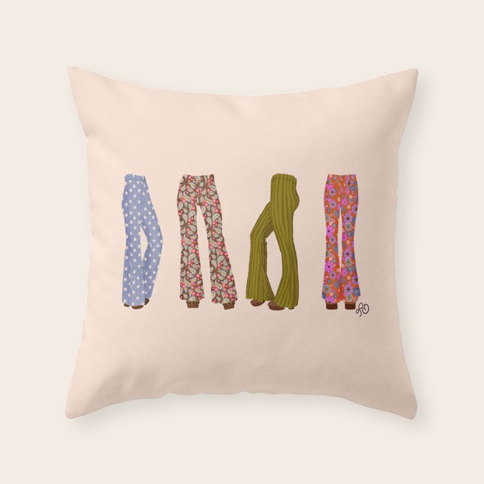 1970s Bellbottom Bliss Retro Fashion Throw Pillow Gallery Image 1