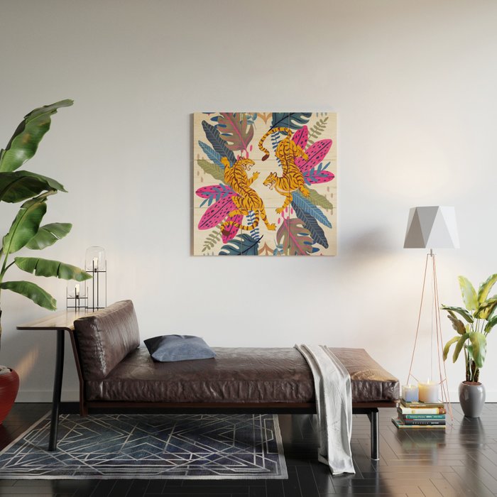 Jungle Tigers - Exotic Blue Wood Wall Art Gallery Image 2