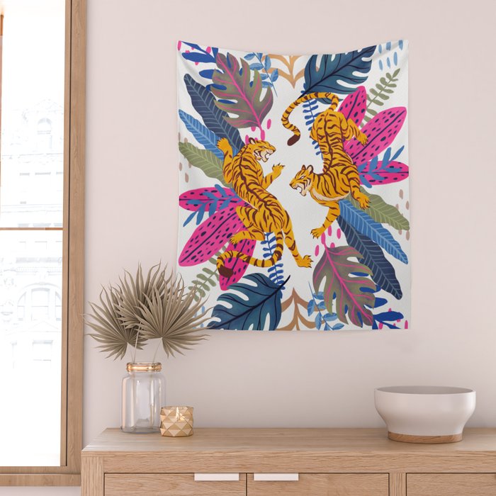 Jungle Tigers - Exotic Blue Wall Tapestry Gallery Image 2