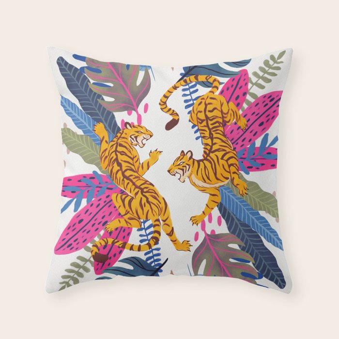 Jungle Tigers - Exotic Blue Throw Pillow Gallery Image 1