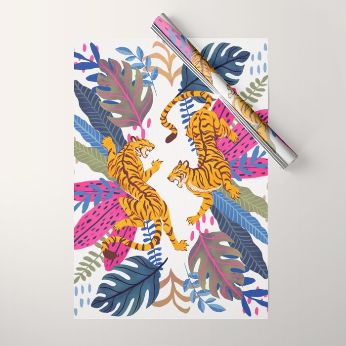 Jungle Tigers - Exotic Blue Wrapping Paper Gallery Image 1