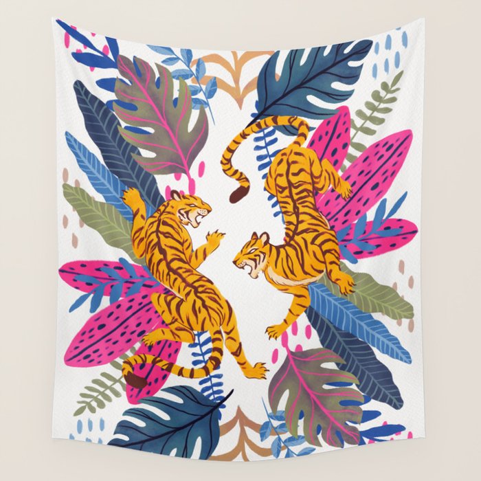 Jungle Tigers - Exotic Blue Wall Tapestry Gallery Image 4