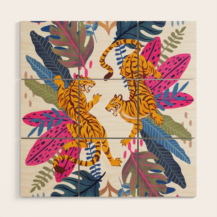Jungle Tigers - Exotic Blue Wood Wall Art Gallery Image 1