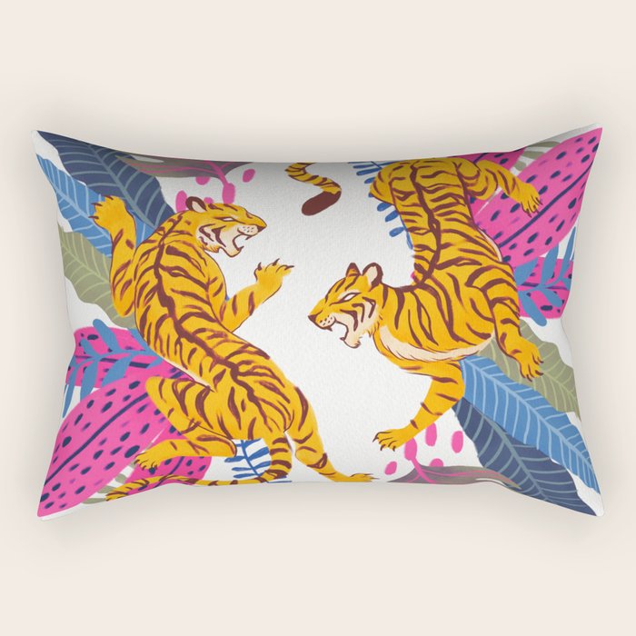 Jungle Tigers - Exotic Blue Rectangular Pillow Gallery Image 2