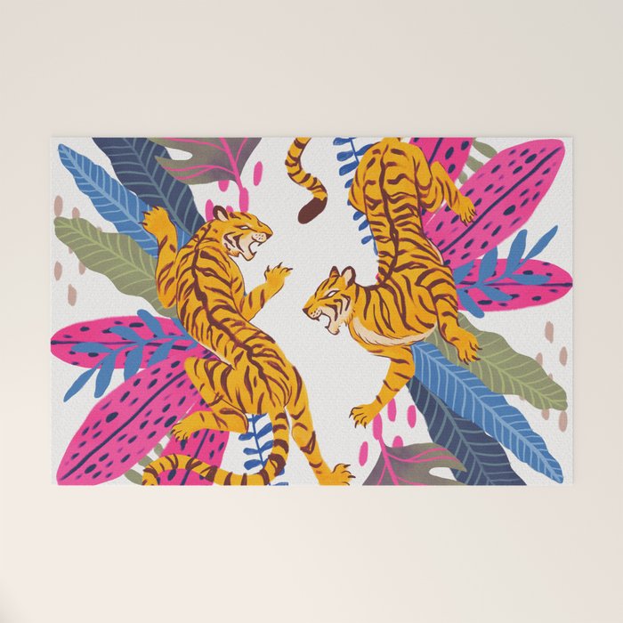 Jungle Tigers - Exotic Blue Welcome Mat Gallery Image 1