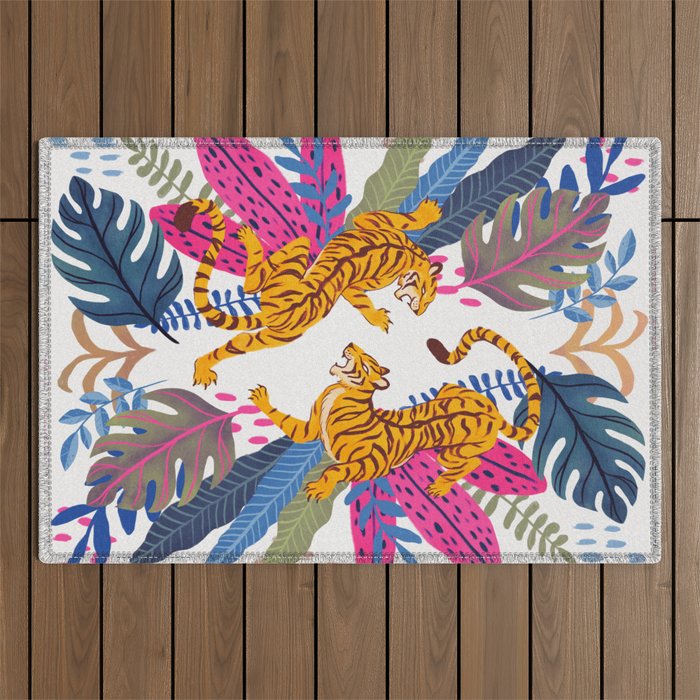 Jungle Tigers - Exotic Blue Outdoor Rug Gallery Image 1
