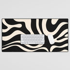 Modern Liquid Swirl Abstract Pattern Square in Black and Almond Cream  Desk Mat Gallery Image 1