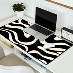 Modern Liquid Swirl Abstract Pattern Square in Black and Almond Cream  Desk Mat Gallery Image 2