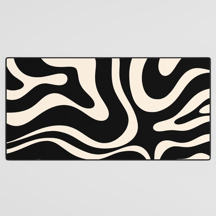 Modern Liquid Swirl Abstract Pattern Square in Black and Almond Cream  Desk Mat Gallery Image 3