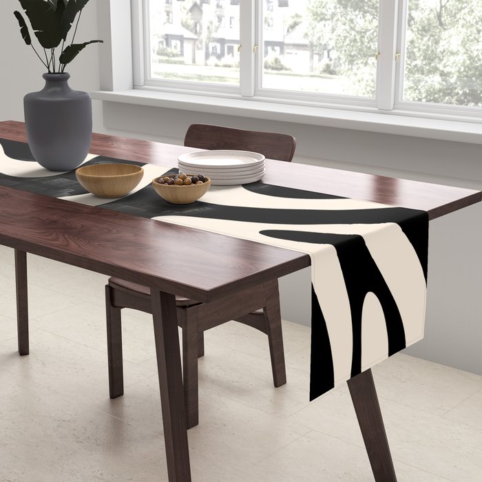 Modern Liquid Swirl Abstract Pattern Square in Black and Almond Cream  Table Runner Gallery Image 2