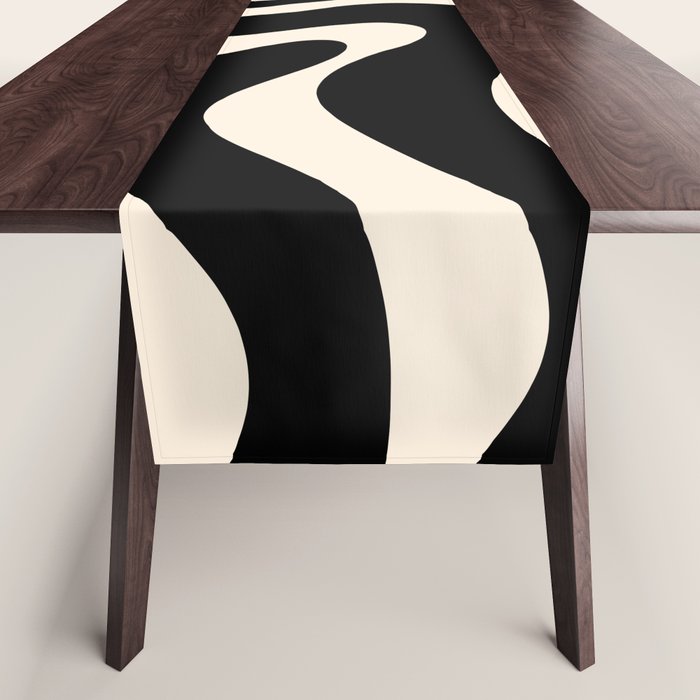 Modern Liquid Swirl Abstract Pattern Square in Black and Almond Cream  Table Runner Gallery Image 1