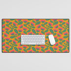 Art Nouveau Pink and Orange Tropical Flowers on Yellow Background Desk Mat Gallery Image 1