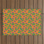 Art Nouveau Pink and Orange Tropical Flowers on Yellow Background Outdoor Rug Gallery Image 1