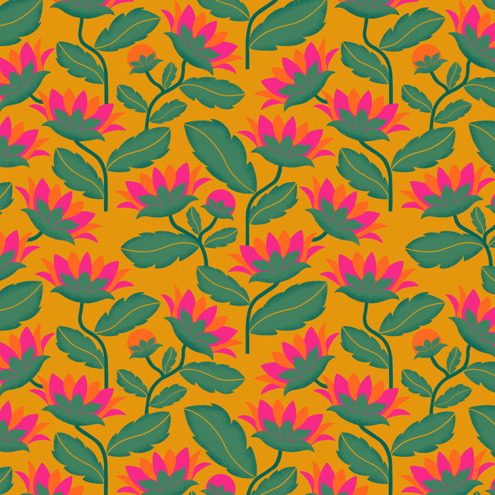 Art Nouveau Pink and Orange Tropical Flowers on Yellow Background Coffee Mug Gallery Image 2