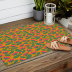 Art Nouveau Pink and Orange Tropical Flowers on Yellow Background Outdoor Rug Gallery Image 2