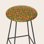 Art Nouveau Pink and Orange Tropical Flowers on Yellow Background Stool Gallery Image 2