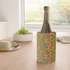 Art Nouveau Pink and Orange Tropical Flowers on Yellow Background Wine Chiller Gallery Image 4