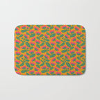Art Nouveau Pink and Orange Tropical Flowers on Yellow Background Bath Mat Gallery Image 1
