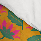 Art Nouveau Pink and Orange Tropical Flowers on Yellow Background Comforter Gallery Image 4