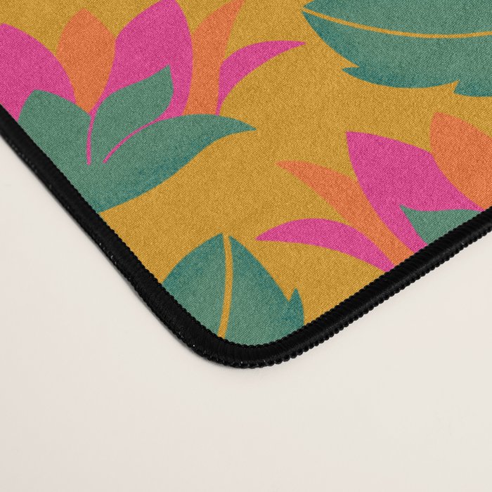 Art Nouveau Pink and Orange Tropical Flowers on Yellow Background Desk Mat Gallery Image 4