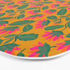 Art Nouveau Pink and Orange Tropical Flowers on Yellow Background Bath Mat Gallery Image 3