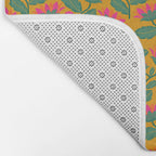 Art Nouveau Pink and Orange Tropical Flowers on Yellow Background Bath Mat Gallery Image 2