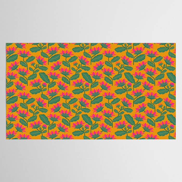 Art Nouveau Pink and Orange Tropical Flowers on Yellow Background Tablecloth Gallery Image 2