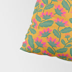 Art Nouveau Pink and Orange Tropical Flowers on Yellow Background Pillow Sham Gallery Image 4