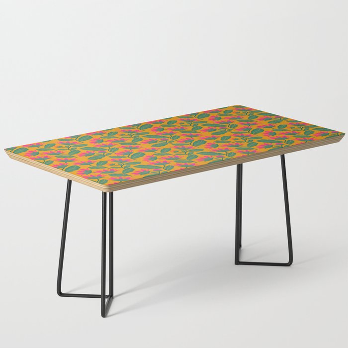 Art Nouveau Pink and Orange Tropical Flowers on Yellow Background Coffee Table Gallery Image 1