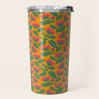 Art Nouveau Pink and Orange Tropical Flowers on Yellow Background Travel Mug Gallery Image 2